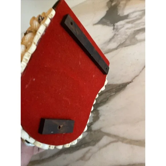 Handmade Seashell Grand Piano Jewelry Box Red Velvet Lining Vintage Coastal Art - Picture 8 of 8